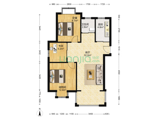 小骆花园 2室1厅1卫 88平方