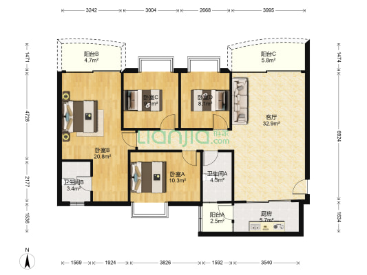 全鸿花园 4室1厅2卫 87平方