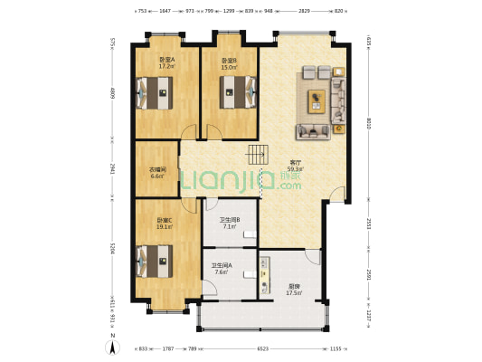 东方嘉信苑 3室1厅2卫 168平方