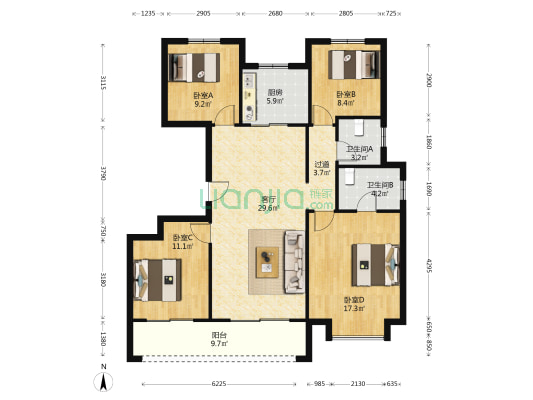 雍锦熙园 4室1厅2卫 128平方