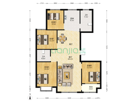 白金海岸 4室1厅2卫 159平方
