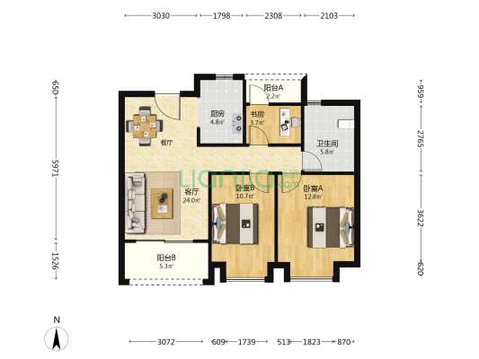 华纺和成未来派 3室1厅1卫 90平方