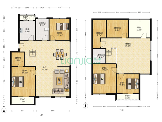 新晨花园 4室1厅2卫 217平方