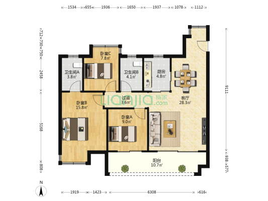 万科万创城 3室1厅2卫 110平方