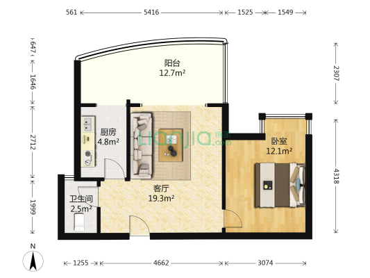 北城清迈阳光 1室1厅1卫 48平方