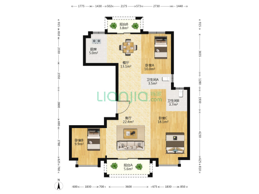 聚福佳园 3室2厅2卫 140平方