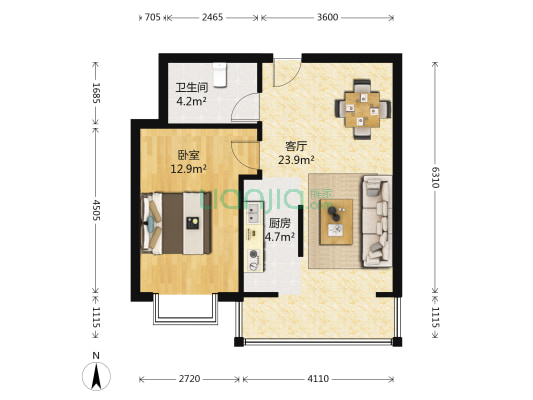 翠江锦苑西区 1室1厅1卫 57平方