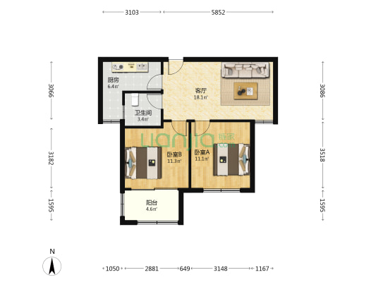 百林苑 2室1厅1卫 80平方