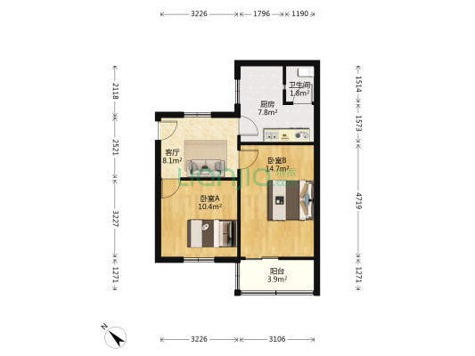 兴隆街41号 2室1厅1卫 57平方