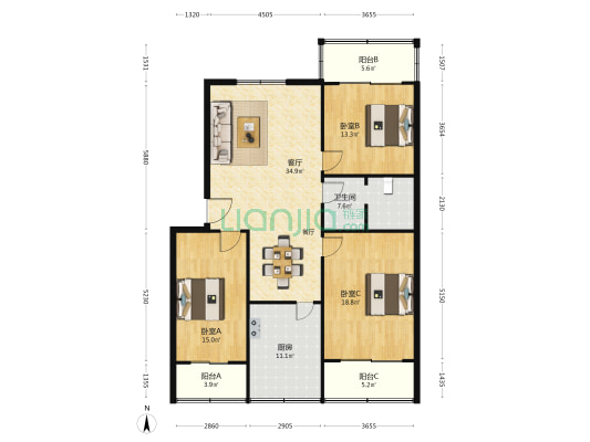 粮食局住宅楼 3室1厅1卫 140平方