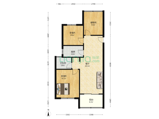 琥珀名郡香悦里 2室1厅1卫 98平方