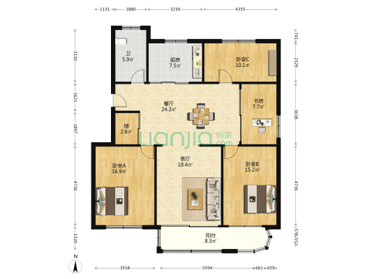 天鹤一村西区 4室2厅1卫 142平方