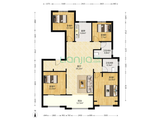 普罗理想国西10苑 4室1厅2卫 142平方