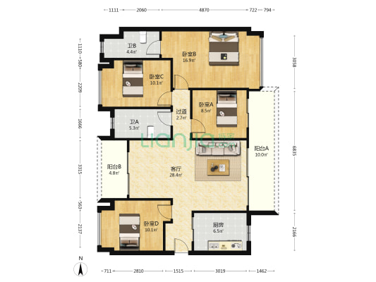 鹏瑞尚府 4室1厅2卫 138平方