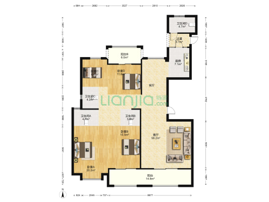 金辉华府 4室1厅4卫 198平方