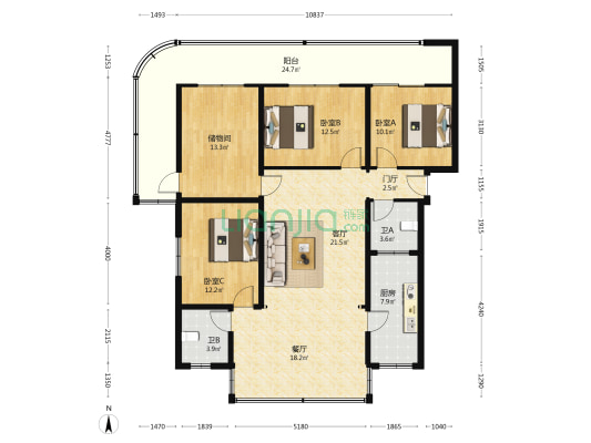 银桂花园 3室2厅2卫 143平方