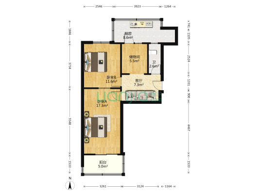石油化工宿舍 2室1厅1卫 59平方