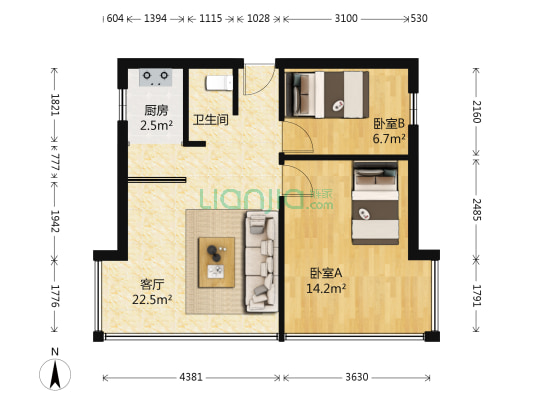 锦绣尚城 2室1厅1卫 57平方