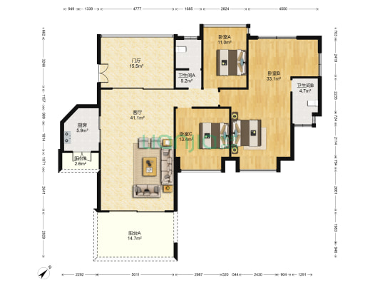 深业紫麟山花园 3室1厅2卫 140平方