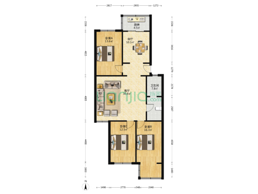 长安小区 3室2厅1卫 117平方
