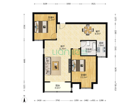 绿水星河 2室2厅1卫 101平方