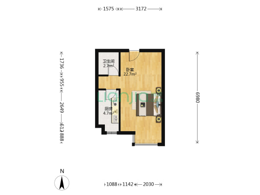蓝溪谷 1室0厅1卫 44平方