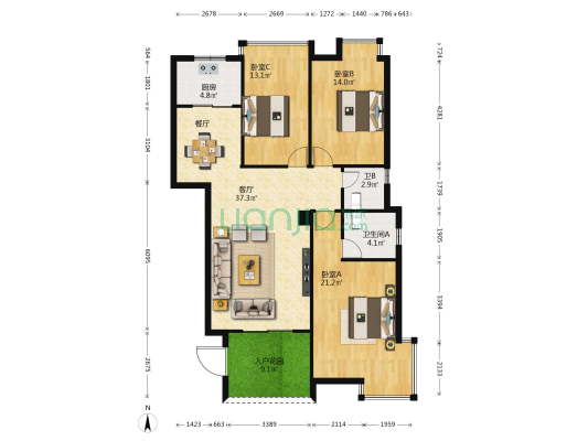 美景印象 3室1厅2卫 124平方