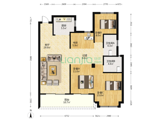 融创江岸臻园 4室2厅2卫 142平方