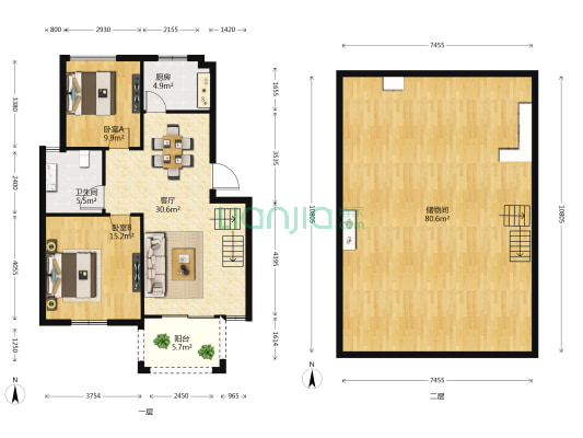 家景莱卡小镇 2室1厅1卫 82平方