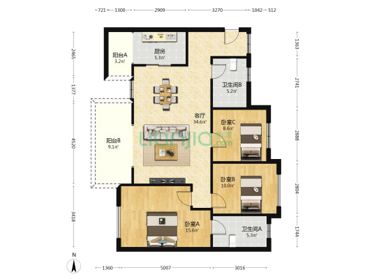 蓉海悦府 3室1厅2卫 110平方