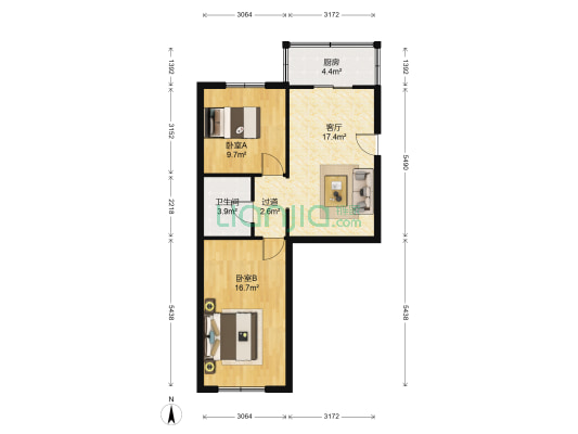 红医里 2室1厅1卫 67平方