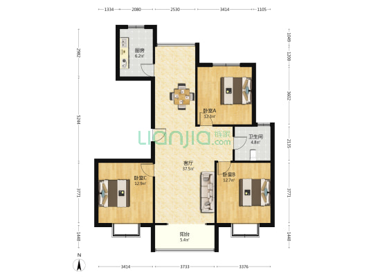 香堤雅郡 3室1厅1卫 129平方