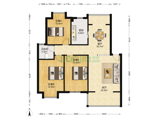 实新小区 3室2厅1卫 106平方