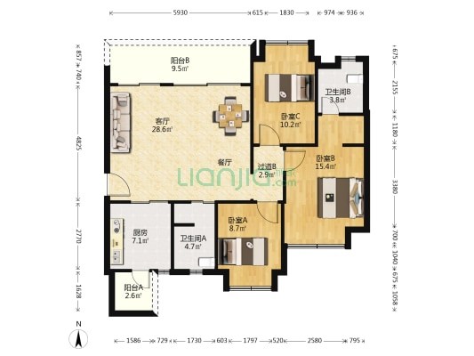 恒大文旅城 3室1厅2卫 114平方