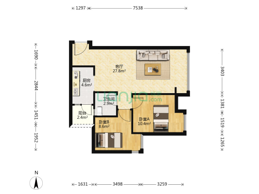 江山假日B组团 2室1厅1卫 70平方