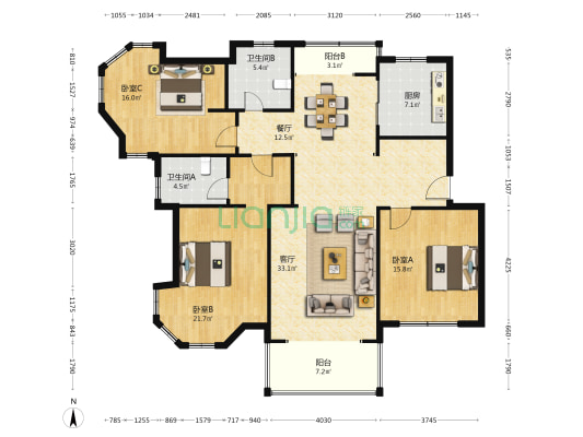 国亭花苑4期 3室2厅2卫 150平方