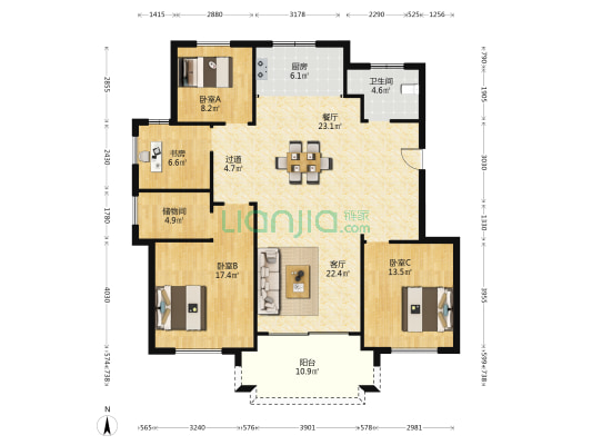 世茂江海天成 4室2厅1卫 146平方