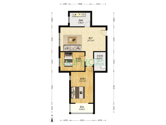 民建大厦 2室1厅1卫 92平方