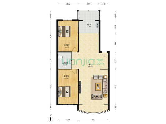豪盛家园 2室1厅1卫 125平方