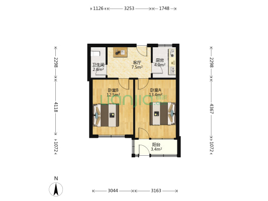 吴兴二路（中央商务区） 2室1厅1卫 52平方