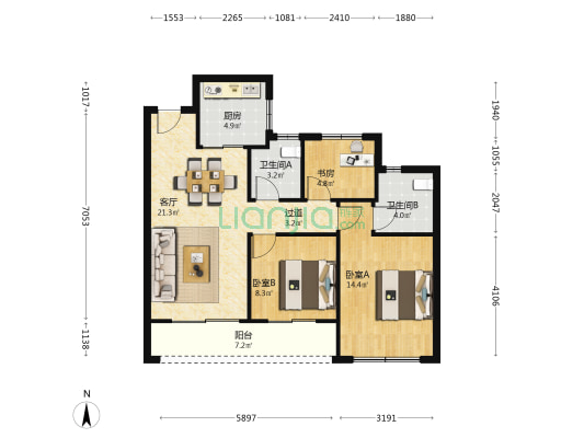 大华峰汇华城 3室1厅2卫 93平方