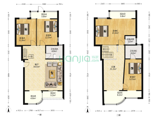 苹果城 4室1厅3卫 194平方