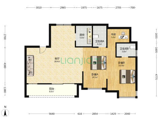 玖峰花苑 3室1厅2卫 122平方
