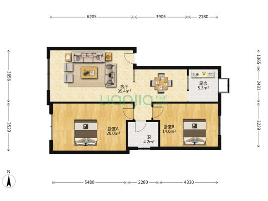 庞公花苑 2室1厅1卫 95平方