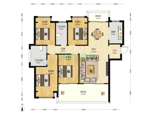 海鑫城二期 4室1厅2卫 138平方