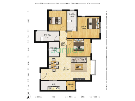 森林半岛 3室1厅3卫 126平方