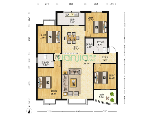 晋馨园 4室2厅3卫 140平方