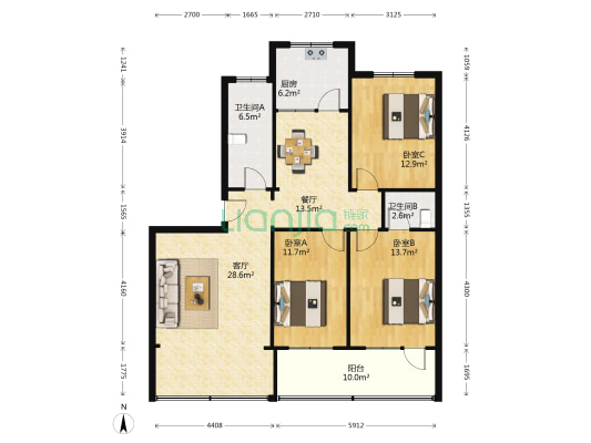 语文报大厦 3室2厅2卫 135平方