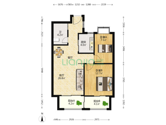 万福大厦 2室1厅1卫 77平方