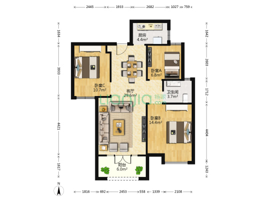 众森红谷一品 3室1厅1卫 99平方